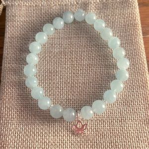 💙Aquamarine Natural Stone Bracelet with Sterling Silver Lotus Flower